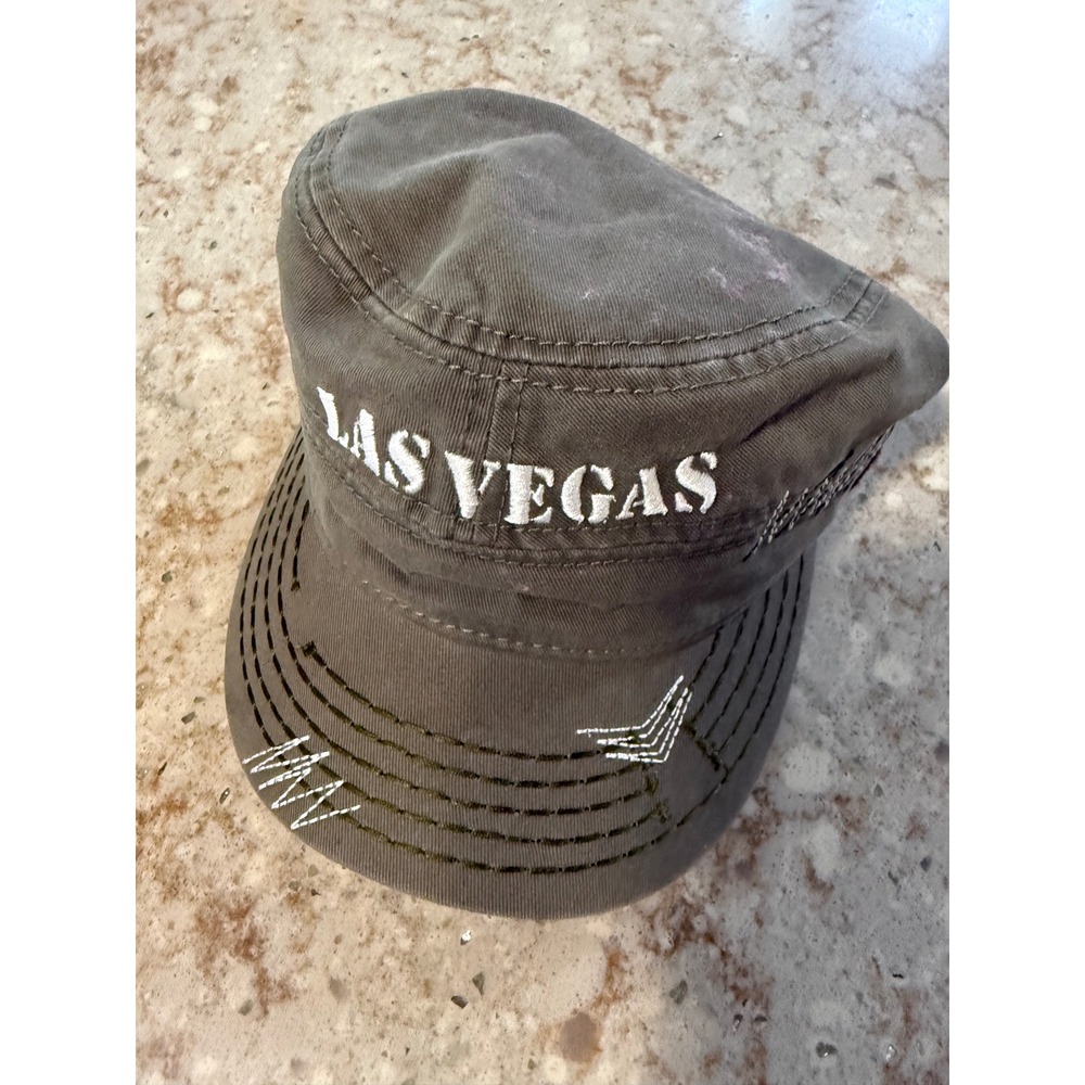 J Hats Las Vegas Cadet Cap Olive Green Military Style Distressed Adjustable Hat